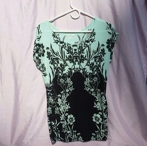 Ocean green and black floral top